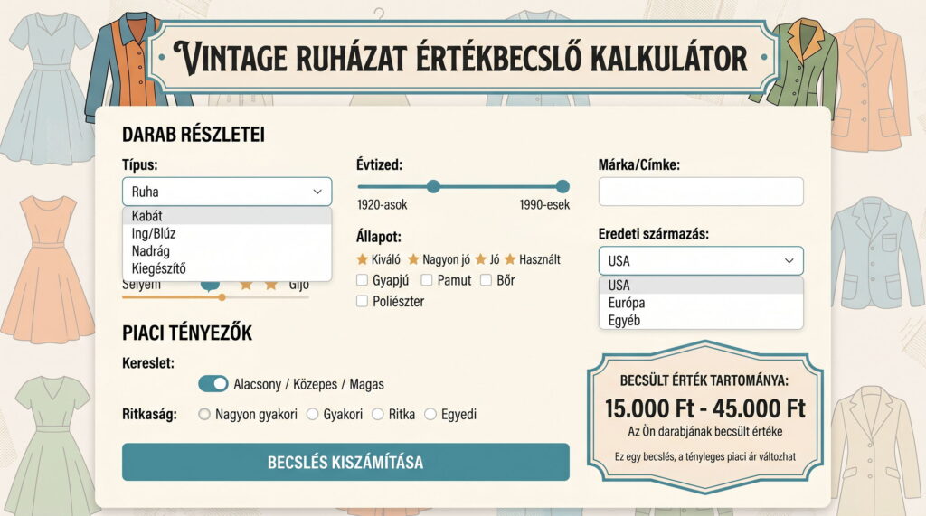 Ingyenes Vintage Ruha Értékbecslő Kalkulátor: Állapot, márka, évjárat és ritkaság alapján becsüli meg az értéket